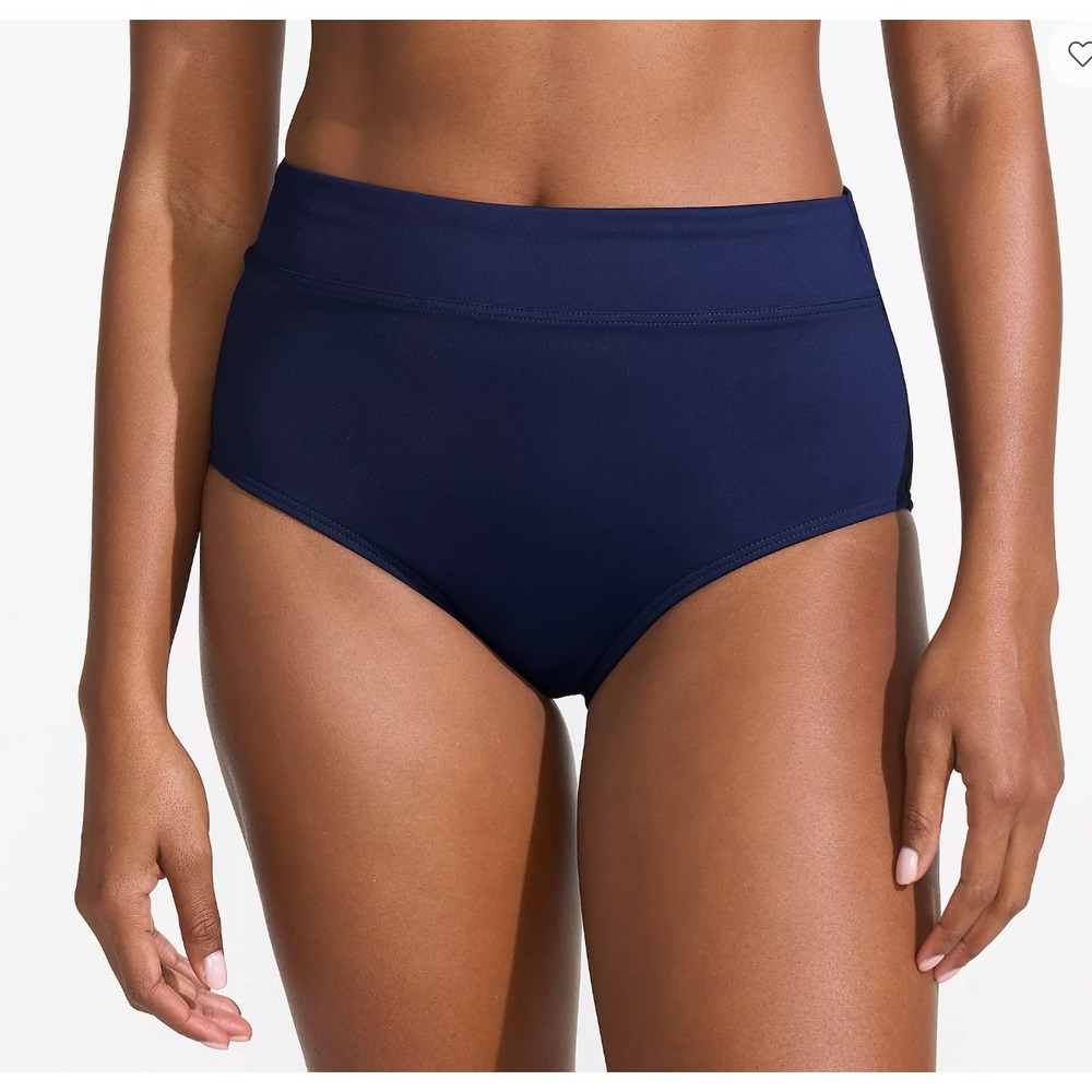 Lands End Womens Navy Blue High Waisted Swim Bikini Bottoms Full Coverage Sz 14